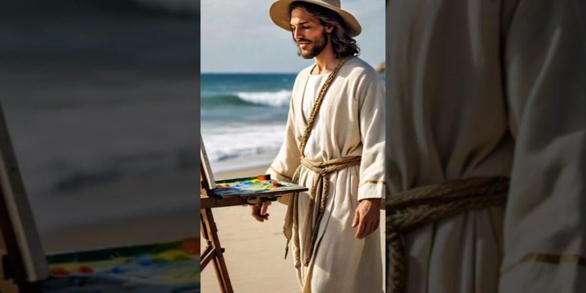 Jesus painting on sea beach #short #jesus God short video