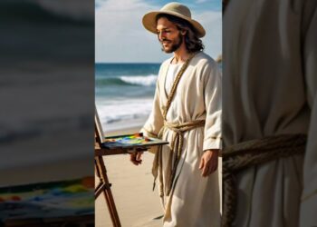 Jesus painting on sea beach #short #jesus God short video